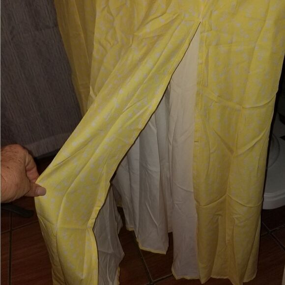 Summer Puff Sleeve Floral Split Maxi Dress Flowy A Line Casual Beach Long Dress - Picture 8 of 9